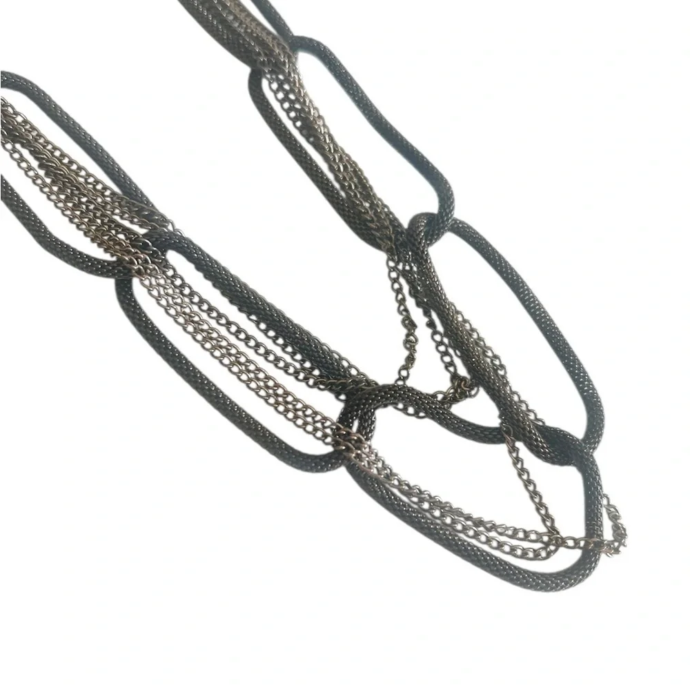 Daisy Fuentes Y2K Silver Gunmetal Adjustable Long Layered Necklace
